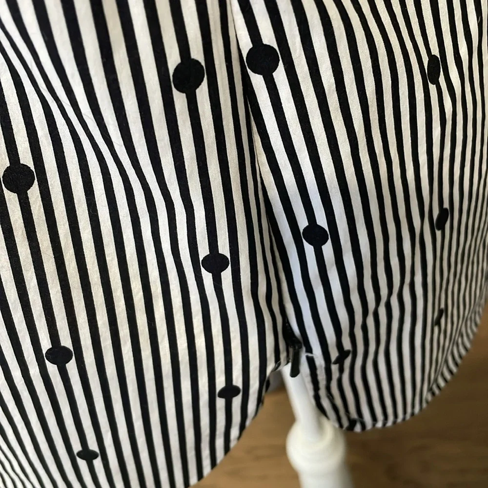 Talbots Black White Women’s Striped Polka Dot Side Zip Round Neck Cotton Blouse - Picture 6 of 8